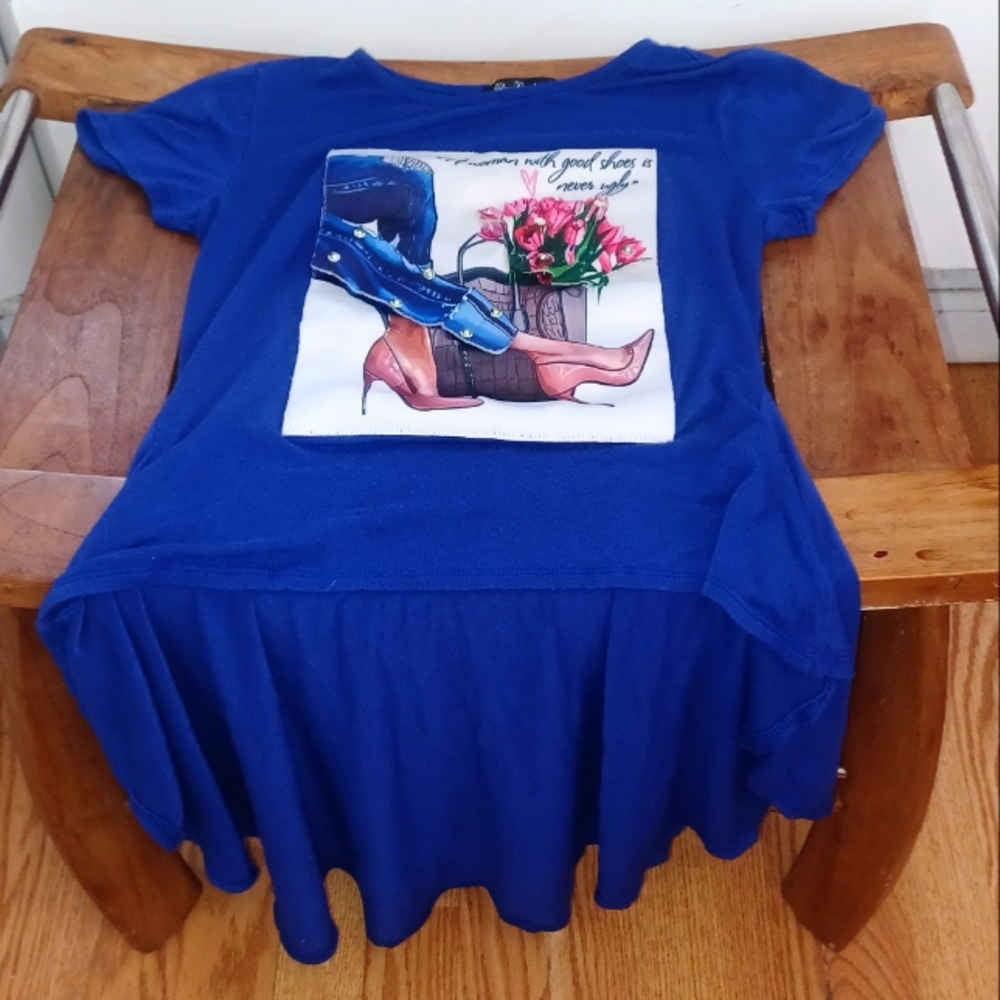 Blue High Low Trendy Graphic T-Shirt Dress